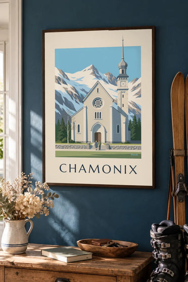 Poster der Kirche Saint-Michel in Chamonix : gerahmt an der Wand