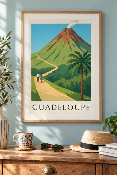 Affiche Guadeloupe, volcan de la Soufrière : encadrée au mur