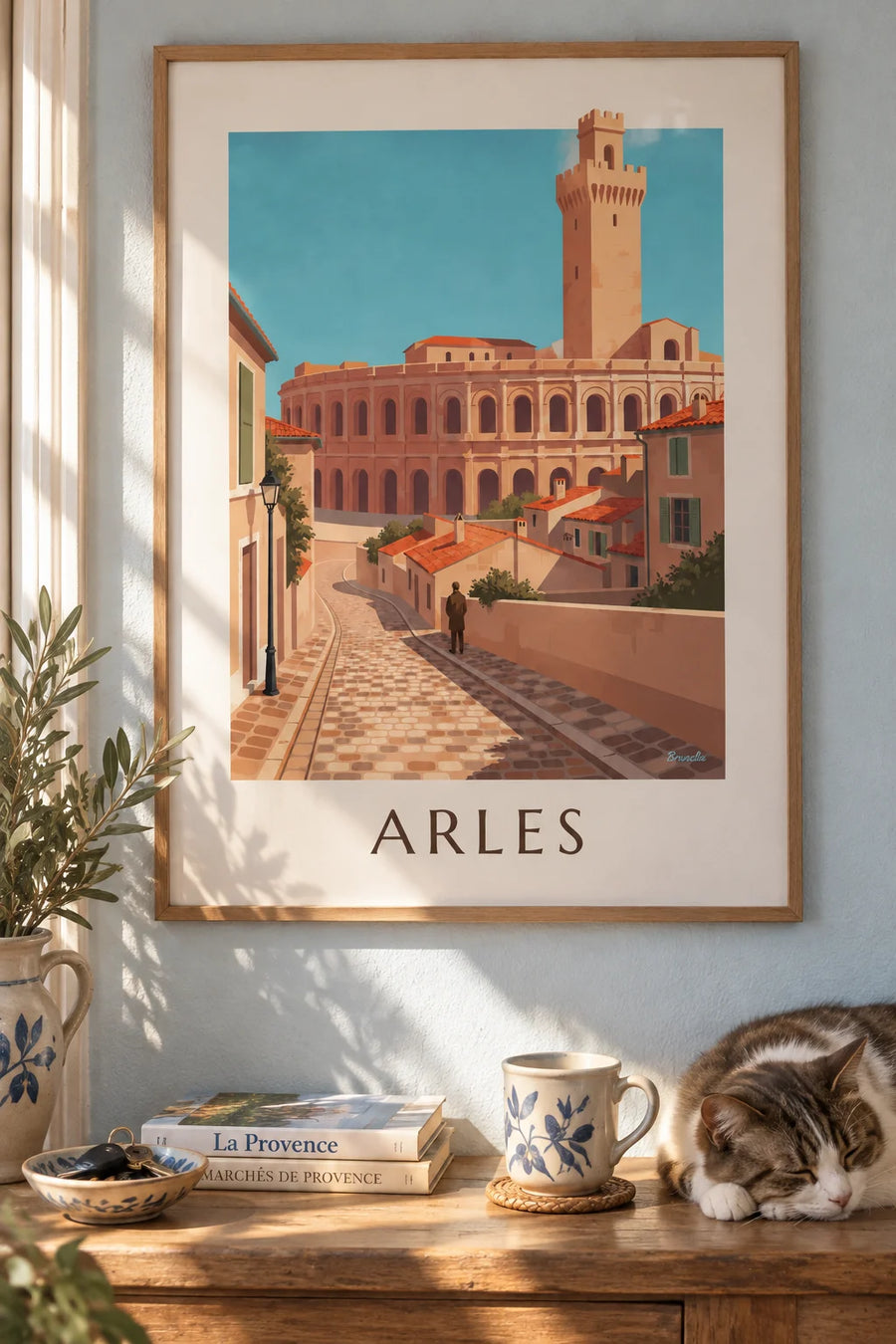 Poster römisches Amphitheater von Arles und Altstadt in der Provence: gerahmt an der Wand
