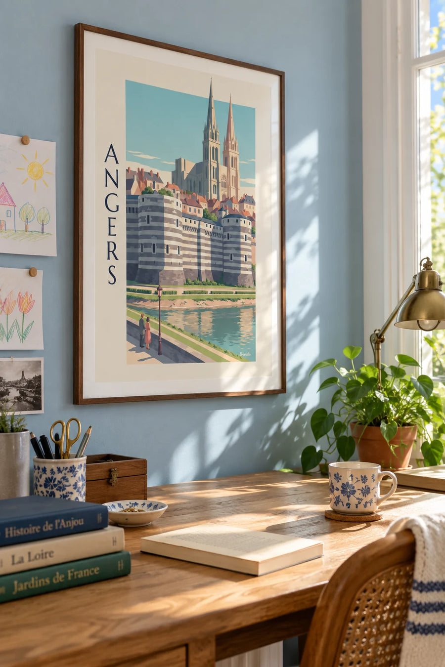 Poster Schloss Angers und Kathedrale am Ufer der Maine: gerahmt an der Wand