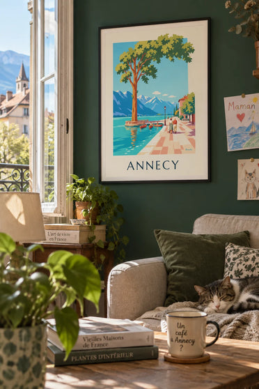 Affiche promenade au bord du lac d'Annecy sous les platanes : encadrée au mur