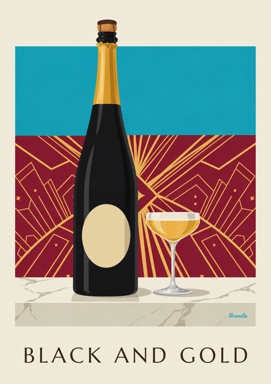 Black and gold brut champagne bottle poster