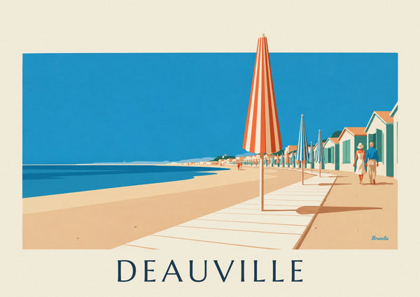 Poster bunte Sonnenschirme und Planches am Strand von Deauville