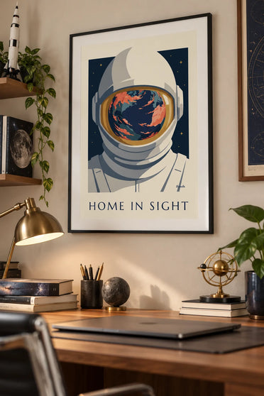 Poster Spiegelbild der Erde im Helm eines Astronauten : gerahmt an der Wand