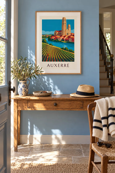 Poster Weinberge von Auxerre und Kathedrale an der Yonne: gerahmt an der Wand