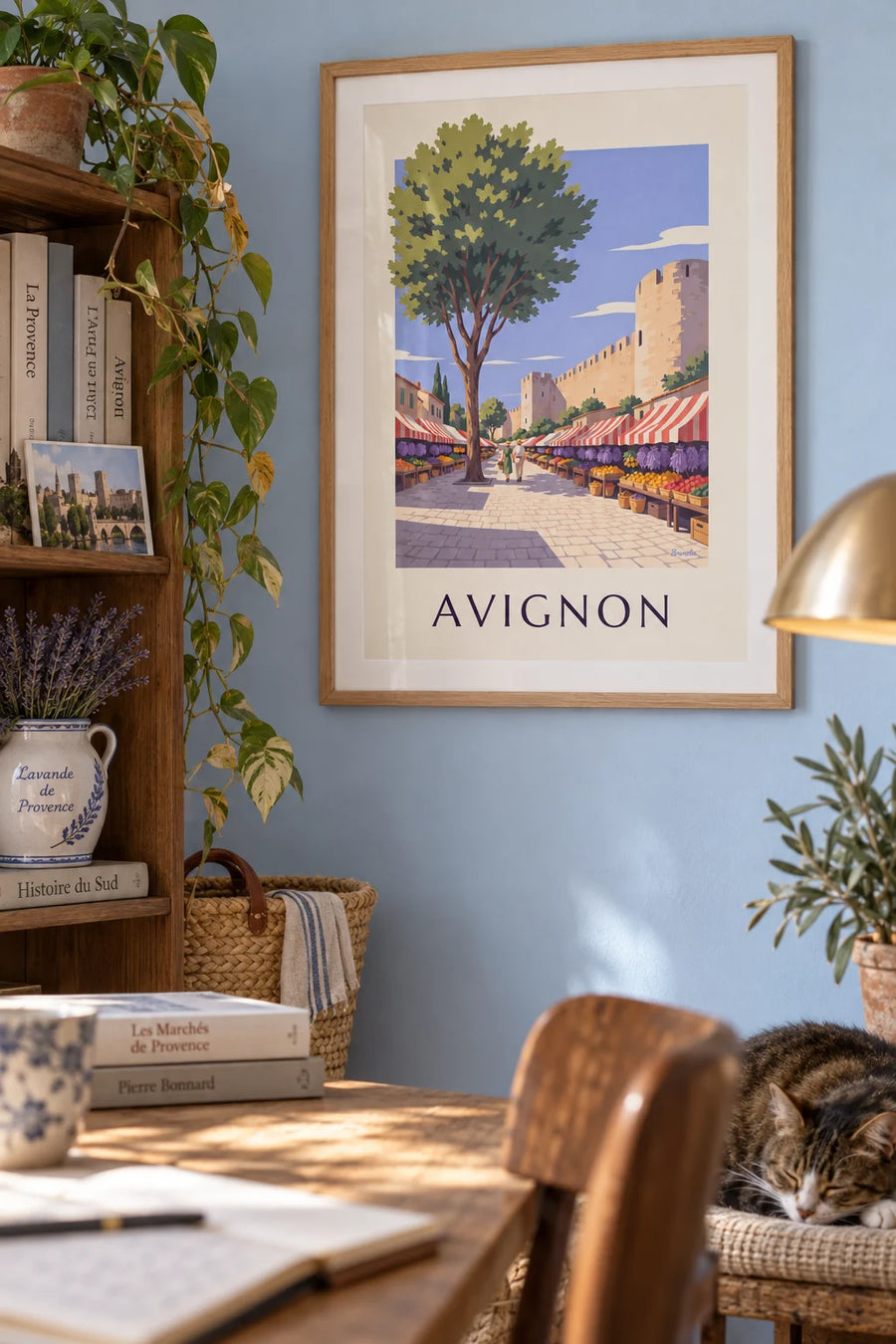 Poster Provenzalischer Markt und Lavendel in Avignon: gerahmt an der Wand