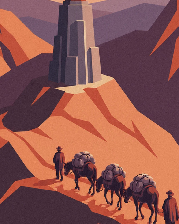 Airmail plane and Andes mule caravan poster: close-up detail
