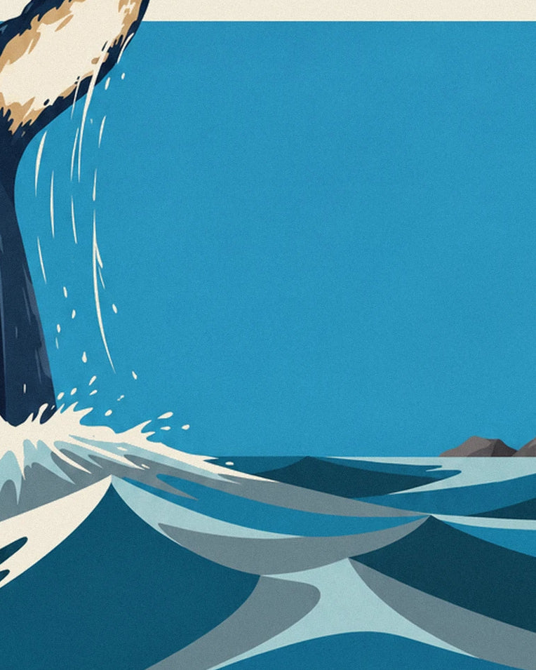 Humpback whale diving with raised tail poster: close-up detail