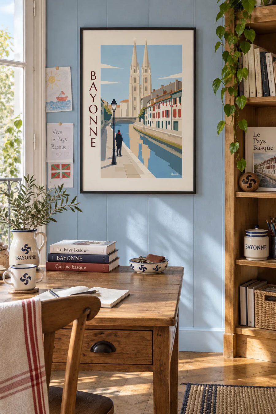 Poster baskische Häuser und Kais der Nive in Bayonne: gerahmt an der Wand