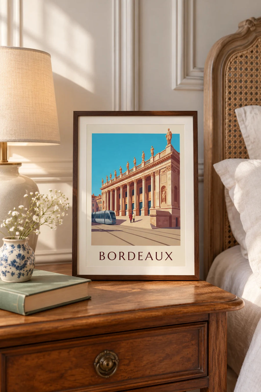 Affiche Grand Théâtre et place de la Comédie à Bordeaux : petit format A4 encadré