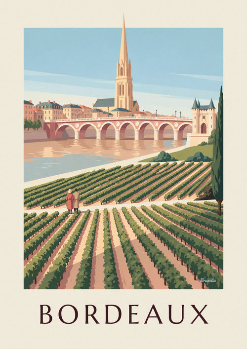 Affiche pont de pierre et porte Cailhau à Bordeaux vus des vignes : l'affiche entière