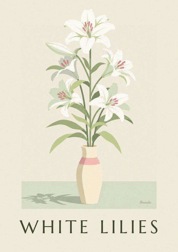 Affiche bouquet de lys blancs dans un grand vase