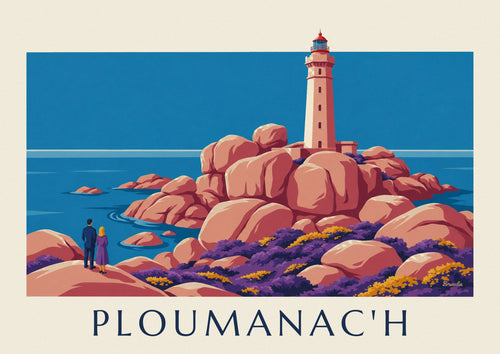 Poster of the Mean Ruz lighthouse on the pink granite of Ploumanac’h: the full poster