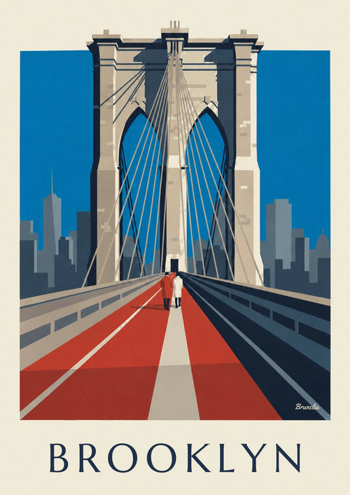 Poster Brooklyn Bridge in der Perspektive vom Fußgängersteg: das ganze Poster