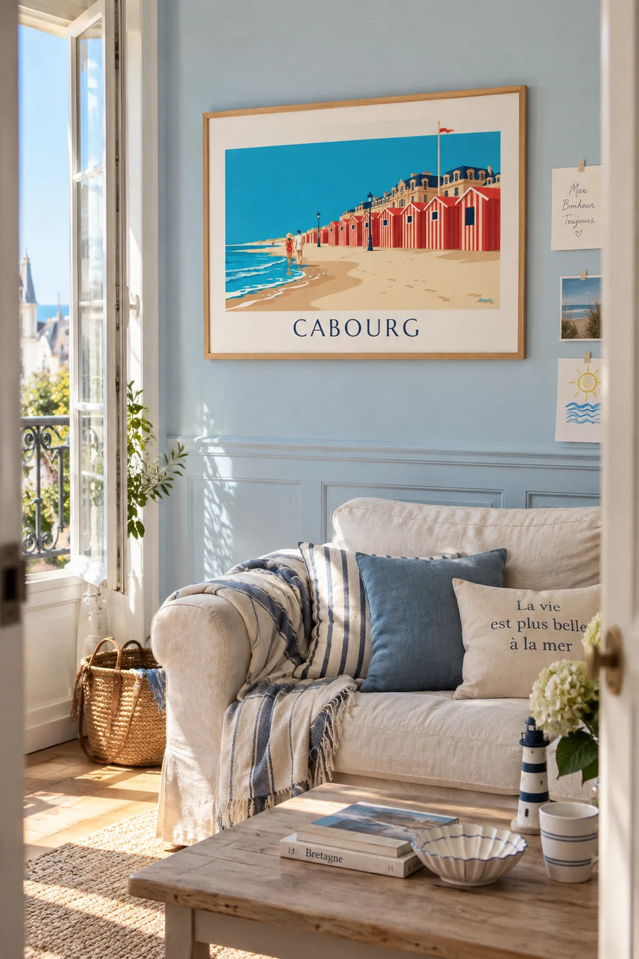 Poster Strandkabinen und Grand Hôtel de Cabourg: gerahmt an der Wand