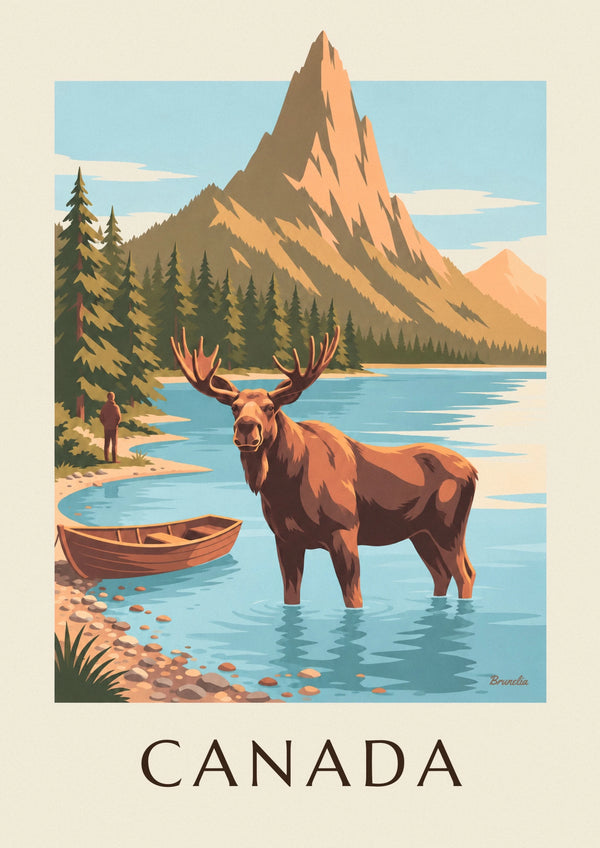 Poster Elch im See am Fuß der Berge Kanadas