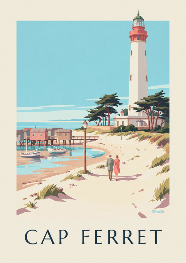 Cap Ferret lighthouse and oyster huts poster