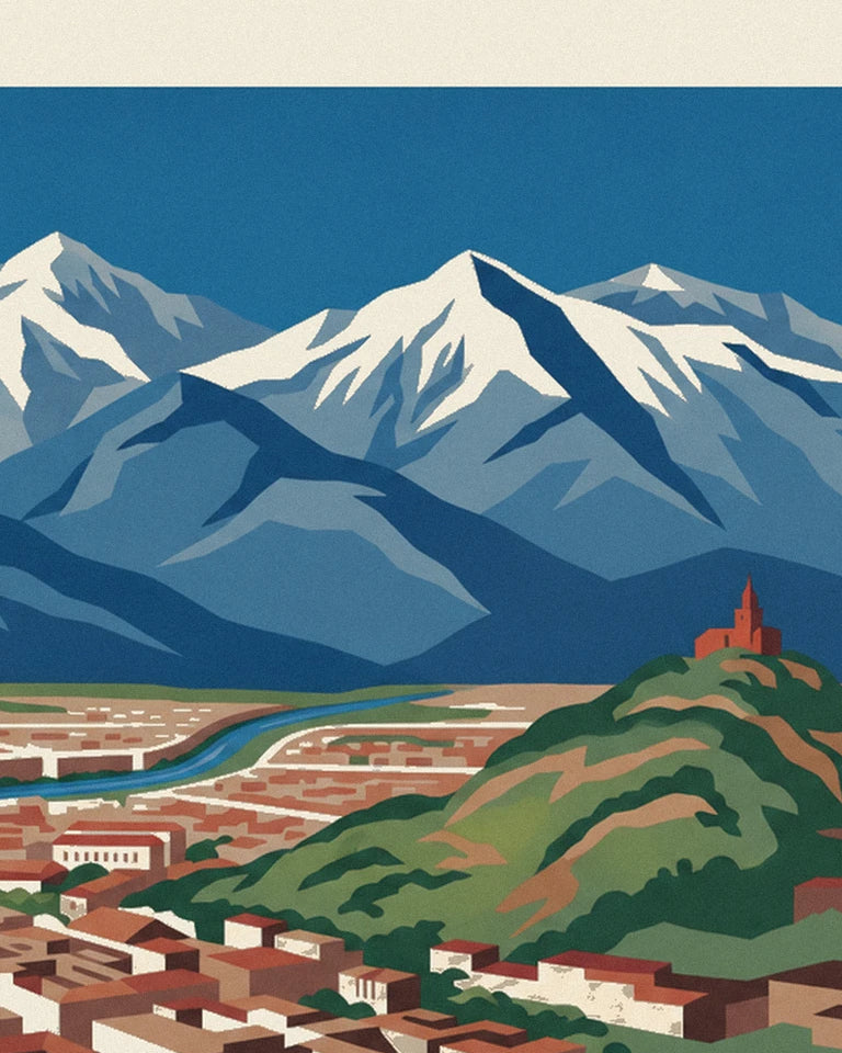 Poster illustrierte Karte von Santiago de Chile und den Anden: Detail in Nahaufnahme