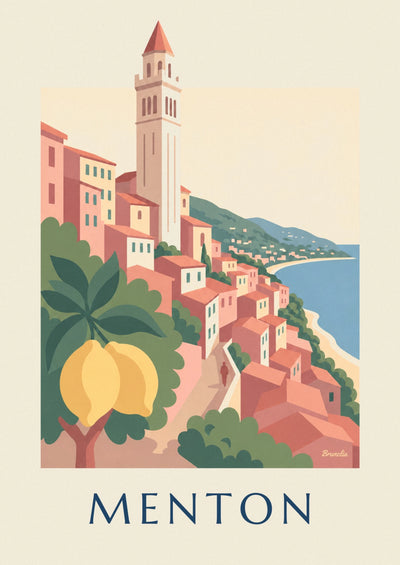 Affiche citron de Menton et vieille ville sur la Côte d'Azur : l'affiche entière