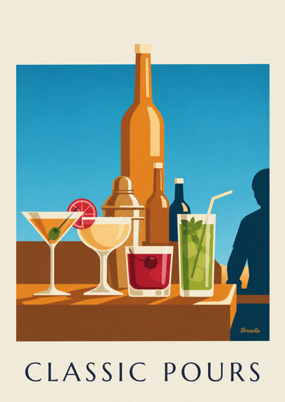 Poster klassische Cocktails auf einer Bartheke: das ganze Poster