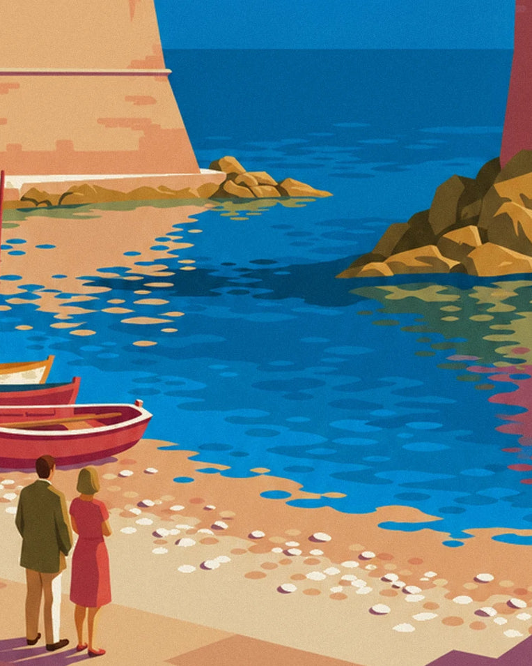 Poster Königsschloss und Glockenturm von Collioure an der Bucht: Detail in Nahaufnahme