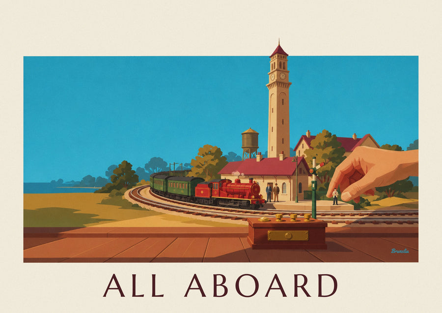 Poster Modelleisenbahn mit Miniaturbahnhof