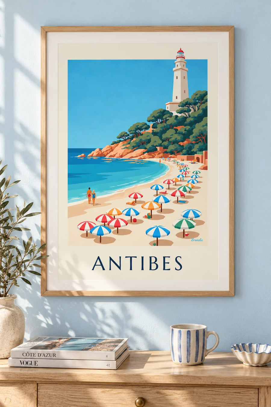 Poster of colorful parasols on La Garoupe beach in Antibes: framed on the wall