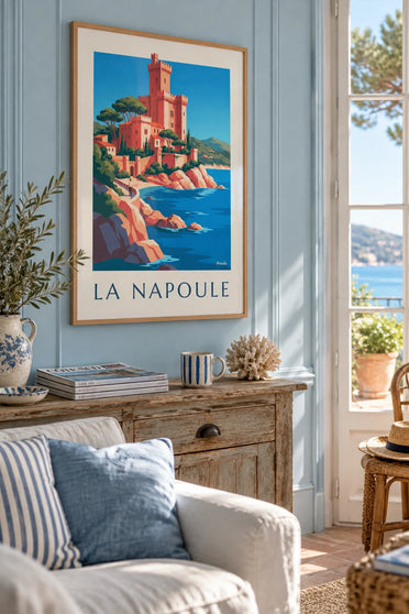 Poster Schloss von La Napoule am Meer: gerahmt an der Wand