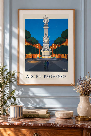 Poster Fontaine de la Rotonde am Cours Mirabeau in Aix-en-Provence: gerahmt an der Wand