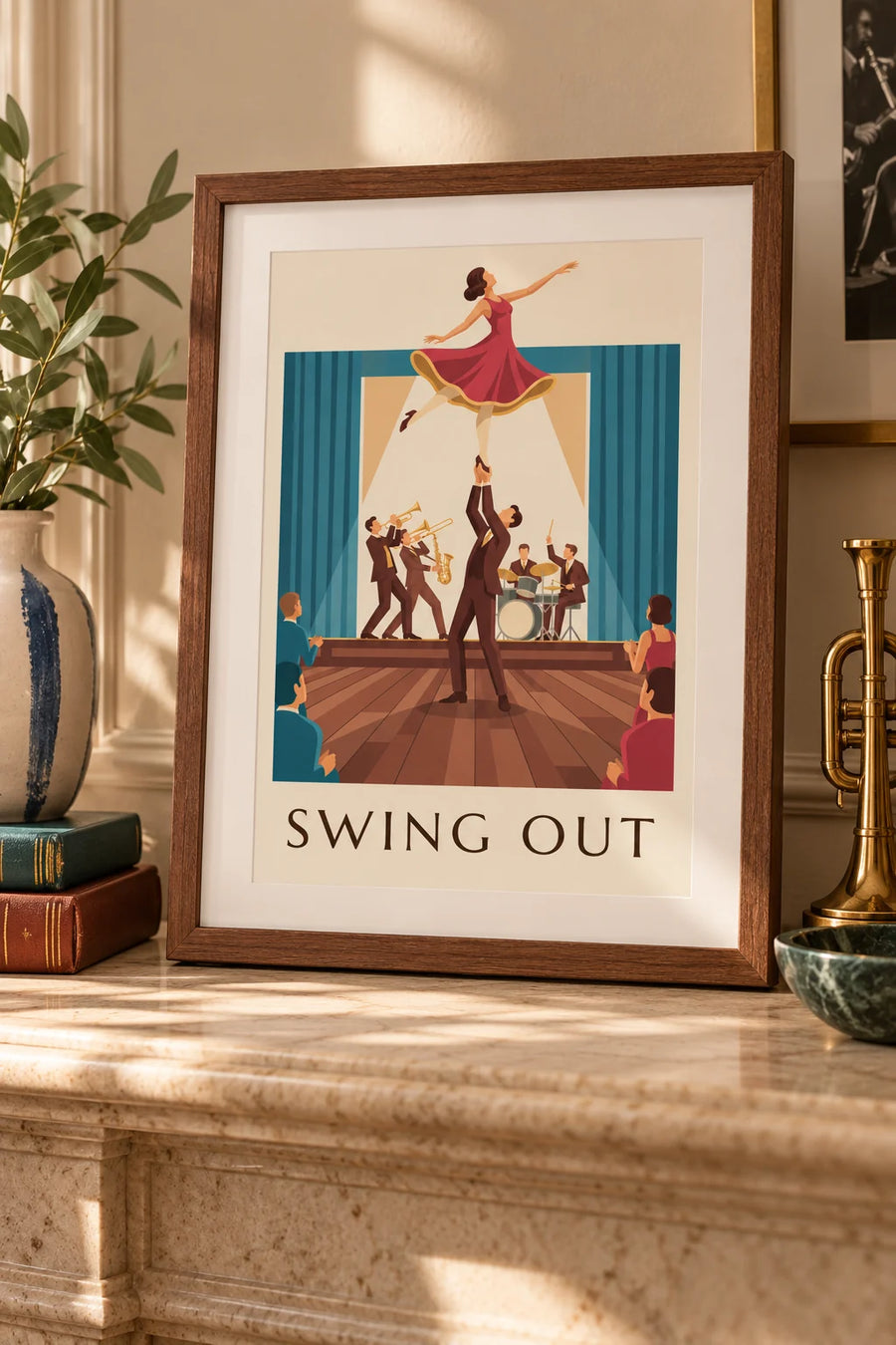 Poster Swing-Tanzpaar in einem Ballsaal: kleines A4-Format im Rahmen