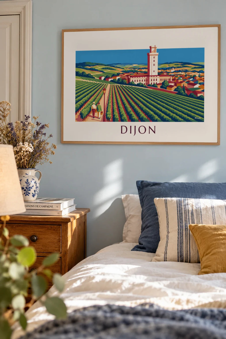 Affiche vignobles et palais des Ducs de Dijon en Bourgogne : encadrée au mur