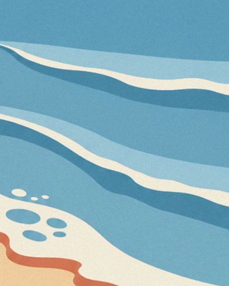 Blaue Wellen mit cremefarbener Gischt am Sandstrand