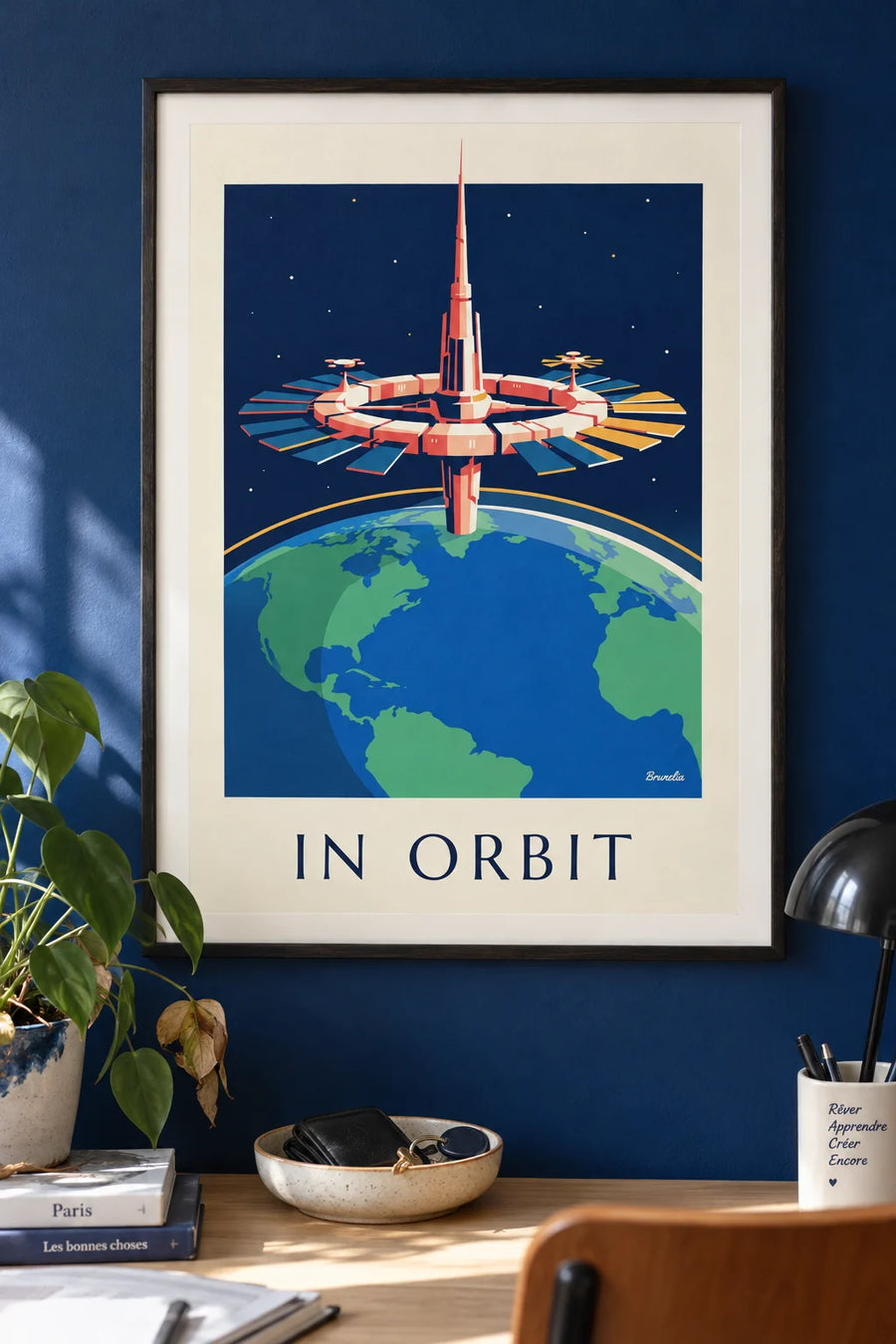 Poster Raumstation im Orbit um die Erde: gerahmt an der Wand