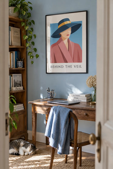 Poster elegante Frau mit Hut und Schleier: gerahmt an der Wand