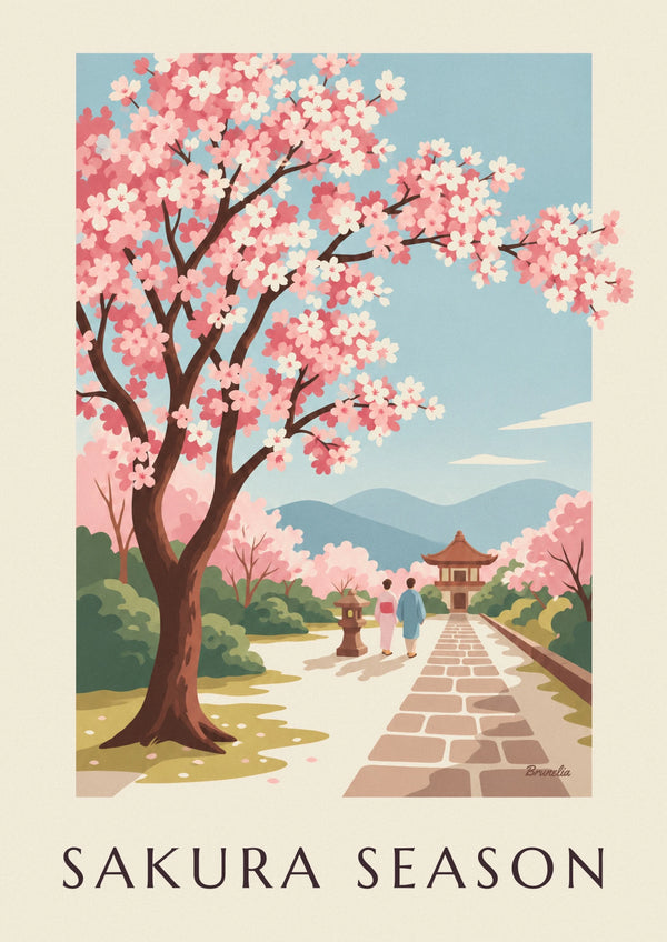 Poster blühender Kirschblütenzweig aus Japan