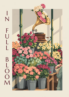 Poster Blumen-Grammophon auf einem Stand am Blumenmarkt