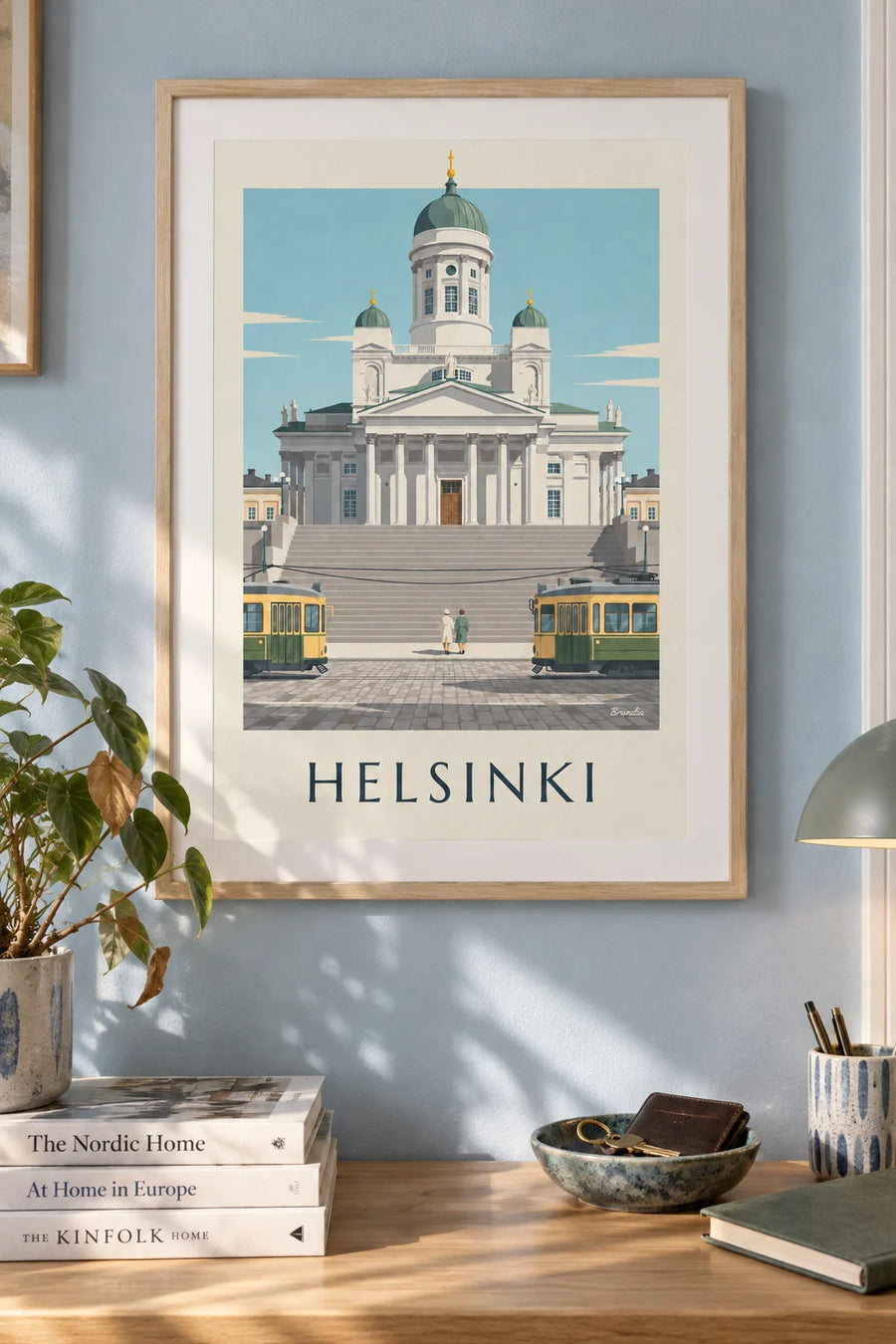 Poster einer Straßenbahn und des lutherischen Doms von Helsinki: gerahmt an der Wand