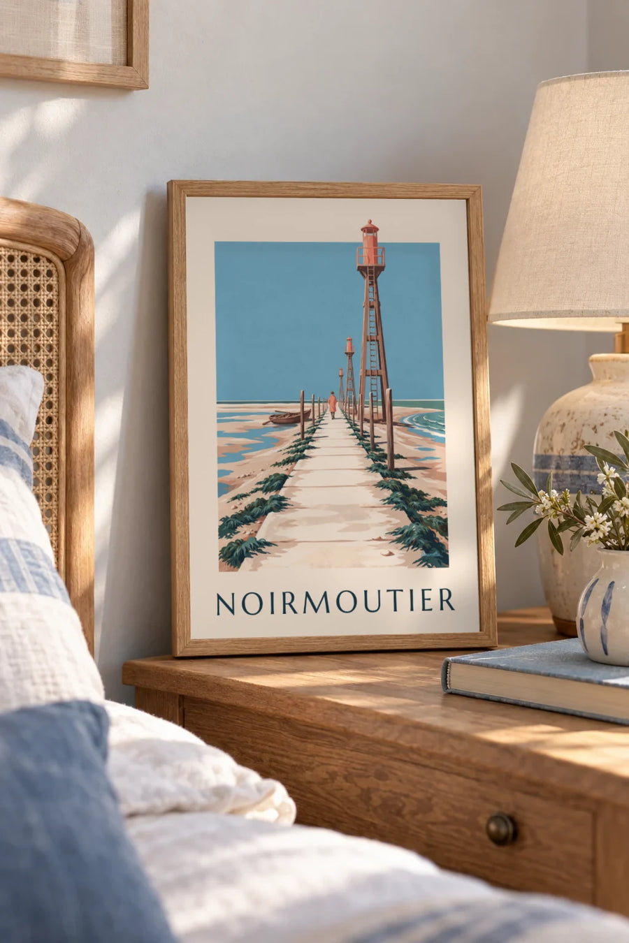 Poster Passage du Gois und Ruderboot bei Ebbe auf Noirmoutier: kleines A4-Format im Rahmen