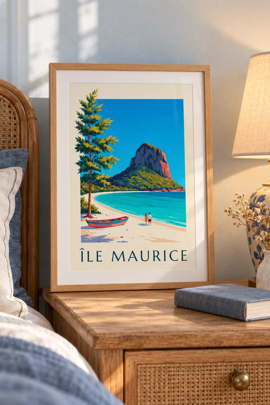 Affiche Morne Brabant et lagon de l'île Maurice : petit format A4 encadré