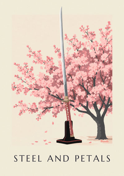 Poster Katana-Schwert und japanische Kirschblüten: das ganze Poster