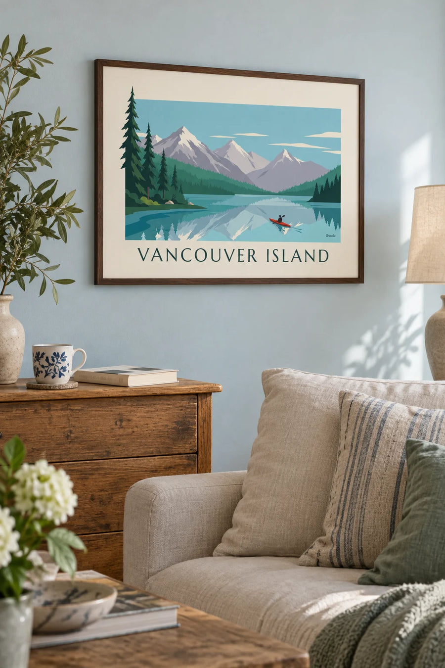 Poster Kajak auf einem See auf Vancouver Island: gerahmt an der Wand