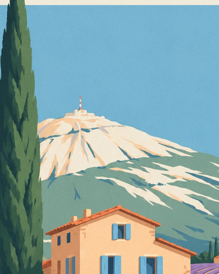 Affiche mas provençal dans les champs de lavande : détail en gros plan