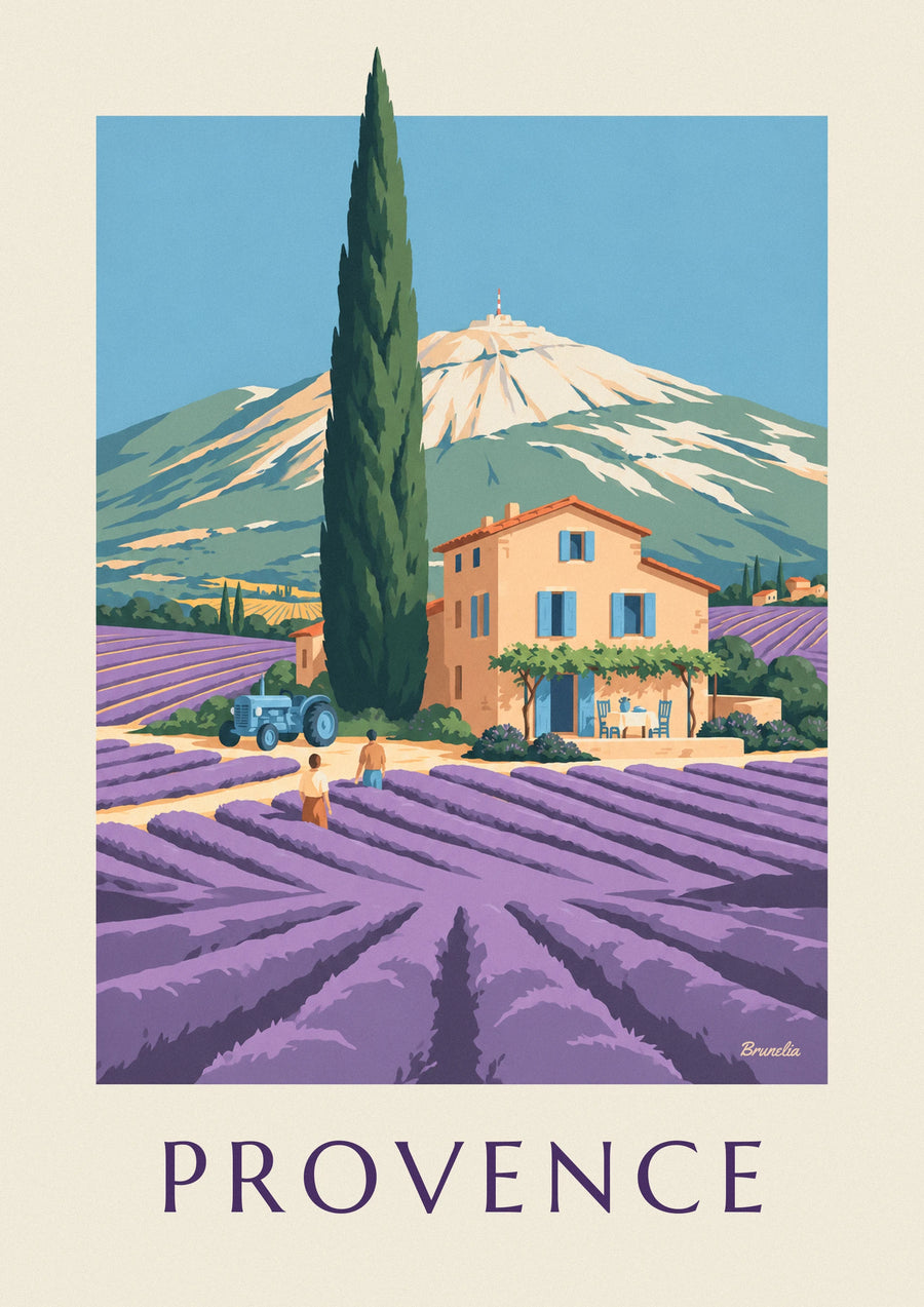 Affiche mas provençal dans les champs de lavande