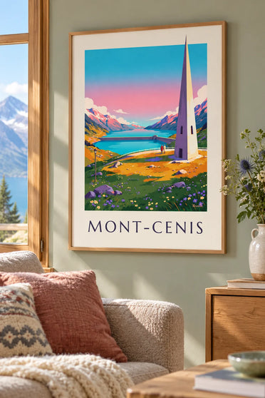 Poster Mont-Cenis-See bei Sonnenuntergang : gerahmt an der Wand