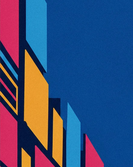 Große rosa, orange und himmelblaue Broadway-Schilder vor der blauen Nacht
