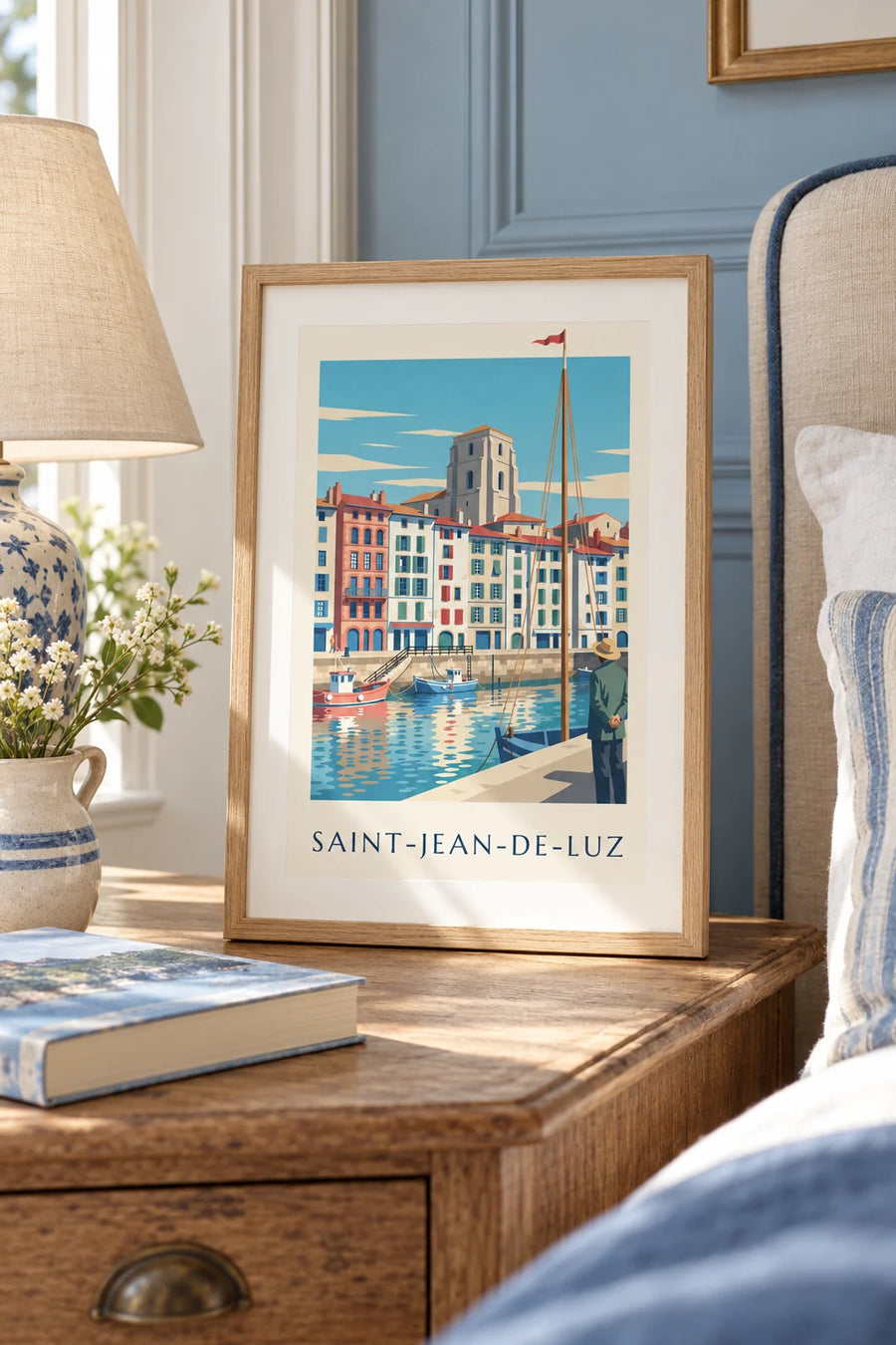Affiche quais et maisons du port de Saint-Jean-de-Luz : petit format A4 encadré