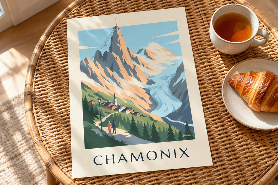 Poster Mont-Blanc-Massiv, gesehen von Chamonix aus: auf einem Tisch