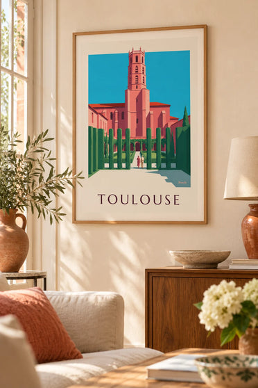 Poster Couvent des Jacobins mit Kreuzgang in Toulouse : gerahmt an der Wand
