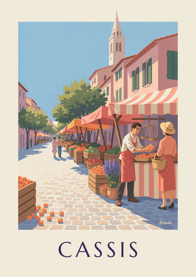 Poster Marktstand auf dem provenzalischen Markt von Cassis an der Place Baragnon: das ganze Poster