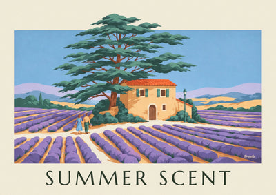 Poster Lavendel, Zeder und Haus in der Provence: das ganze Poster